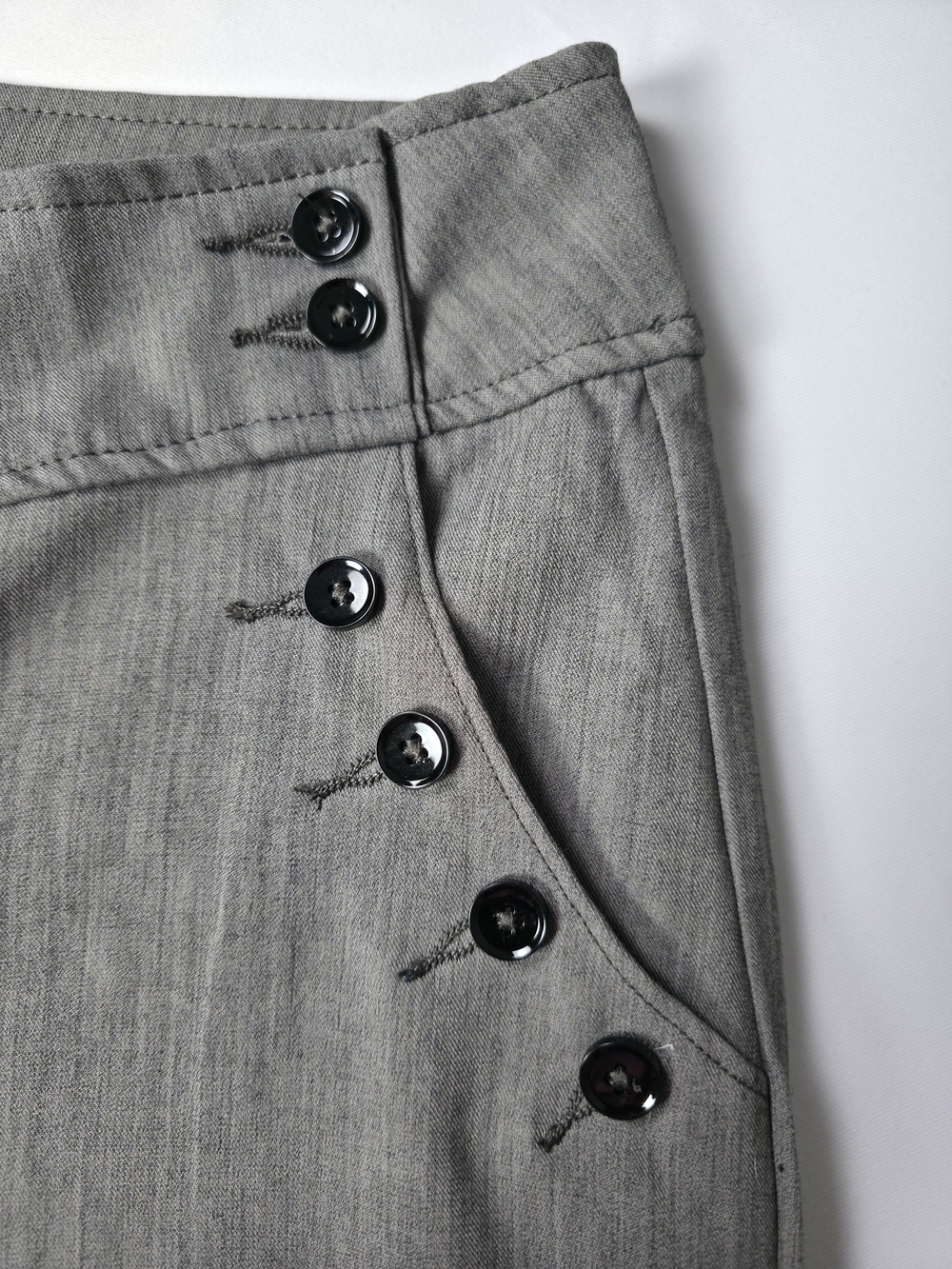 Flamingo Gray Wide Leg Pants Women Large High Rise Button Detail Stretch - Picture 12 of 15